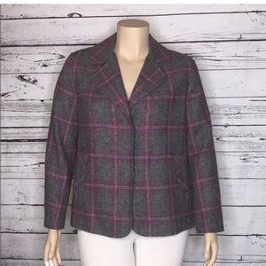 Talbots 14W Gray & Purple Plaid Wool Blend Blazer